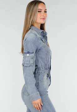Denim Cargo Jumpsuit Blauw