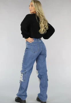 Denim Cargo Ripped Jeans