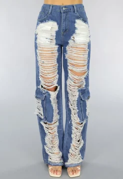 Denim Cargo Ripped Jeans