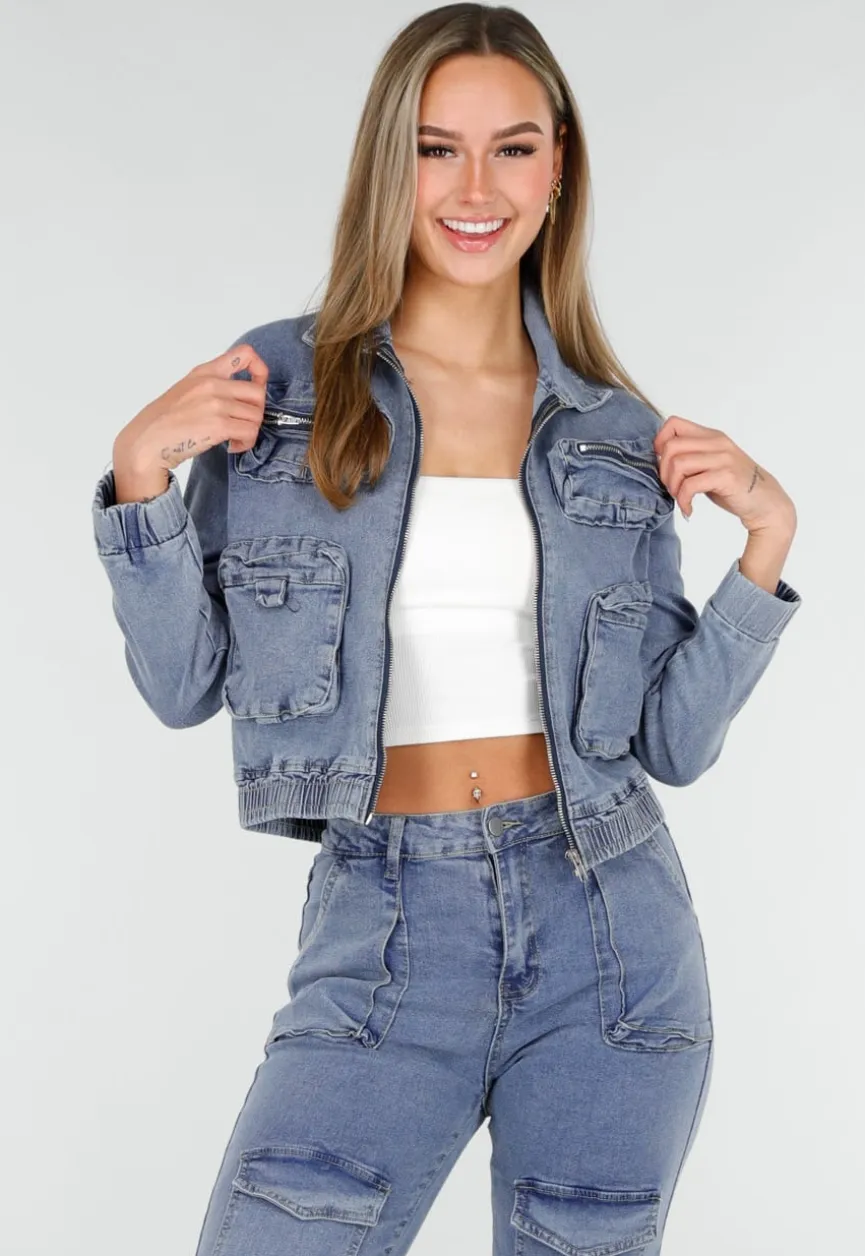 Denim Cargo Set Blauw