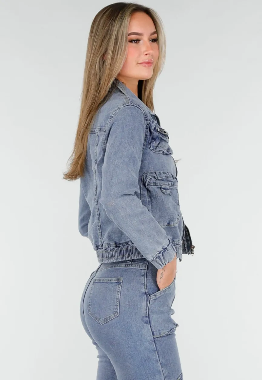 Denim Cargo Set Blauw