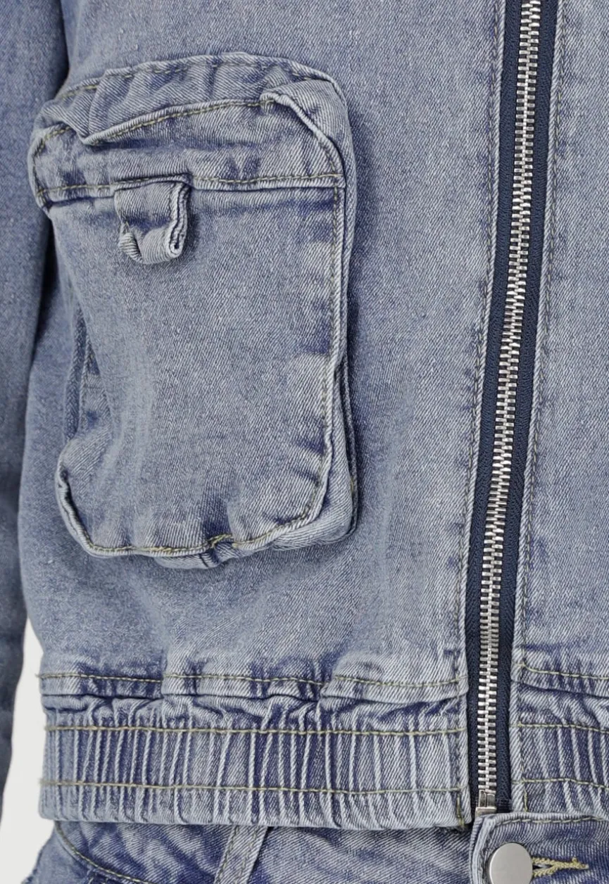 Denim Cargo Set Blauw