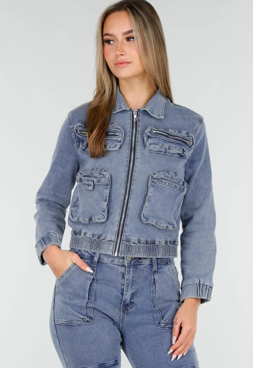 Denim Cargo Set Blauw
