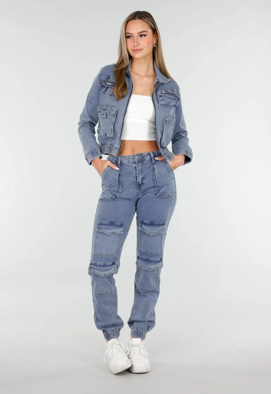 Denim Cargo Set Blauw