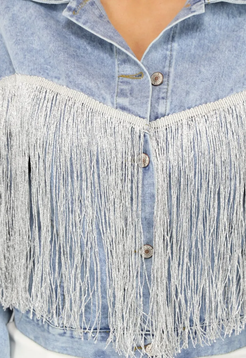 Denim Jasje met Zilveren Fringe