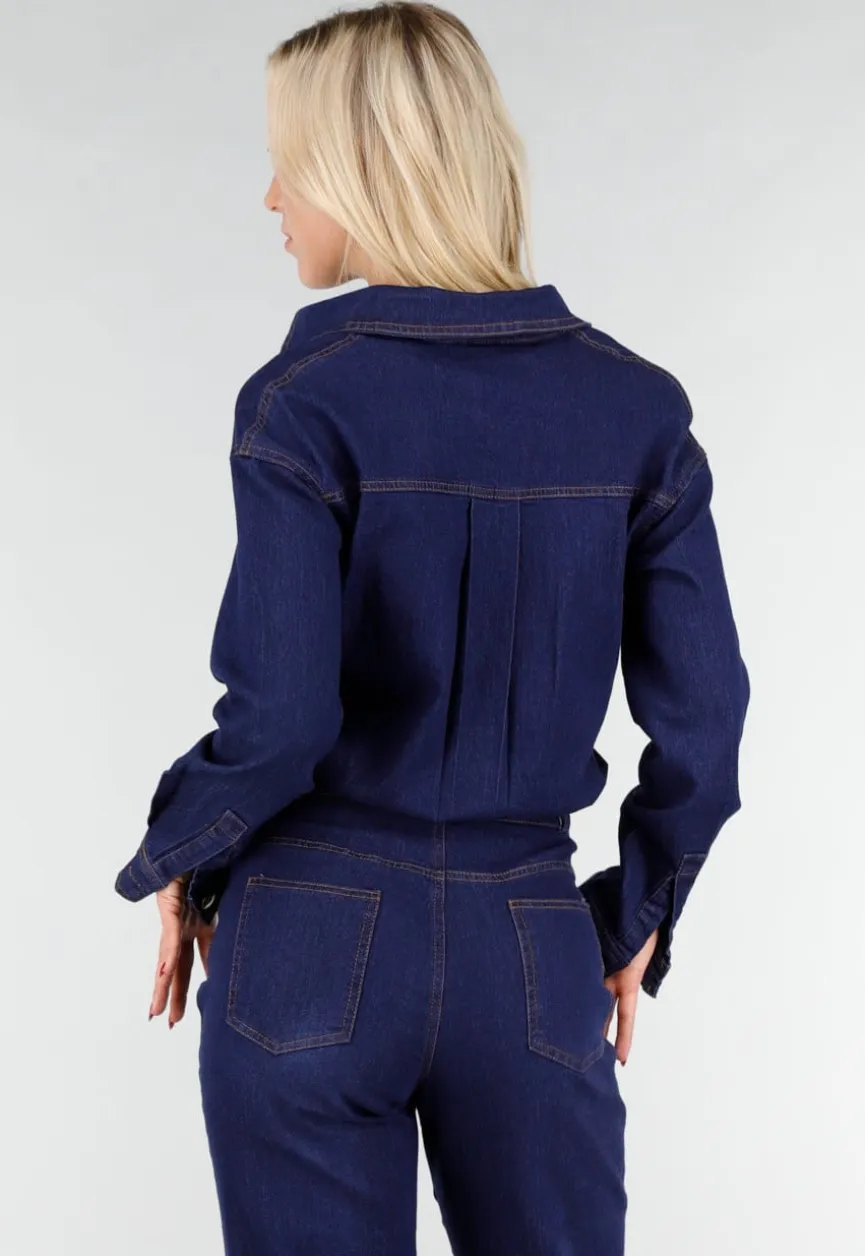 Denim Jumpsuit in Blauw met Lange Mouwen