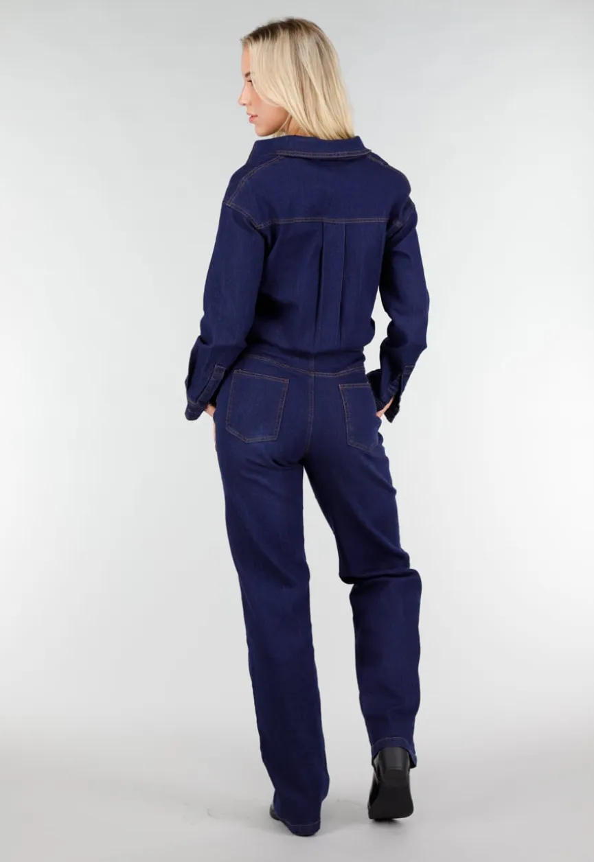 Denim Jumpsuit in Blauw met Lange Mouwen
