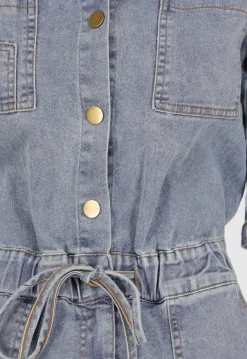 Denim Jumpsuit met Elastische Taille Blauw