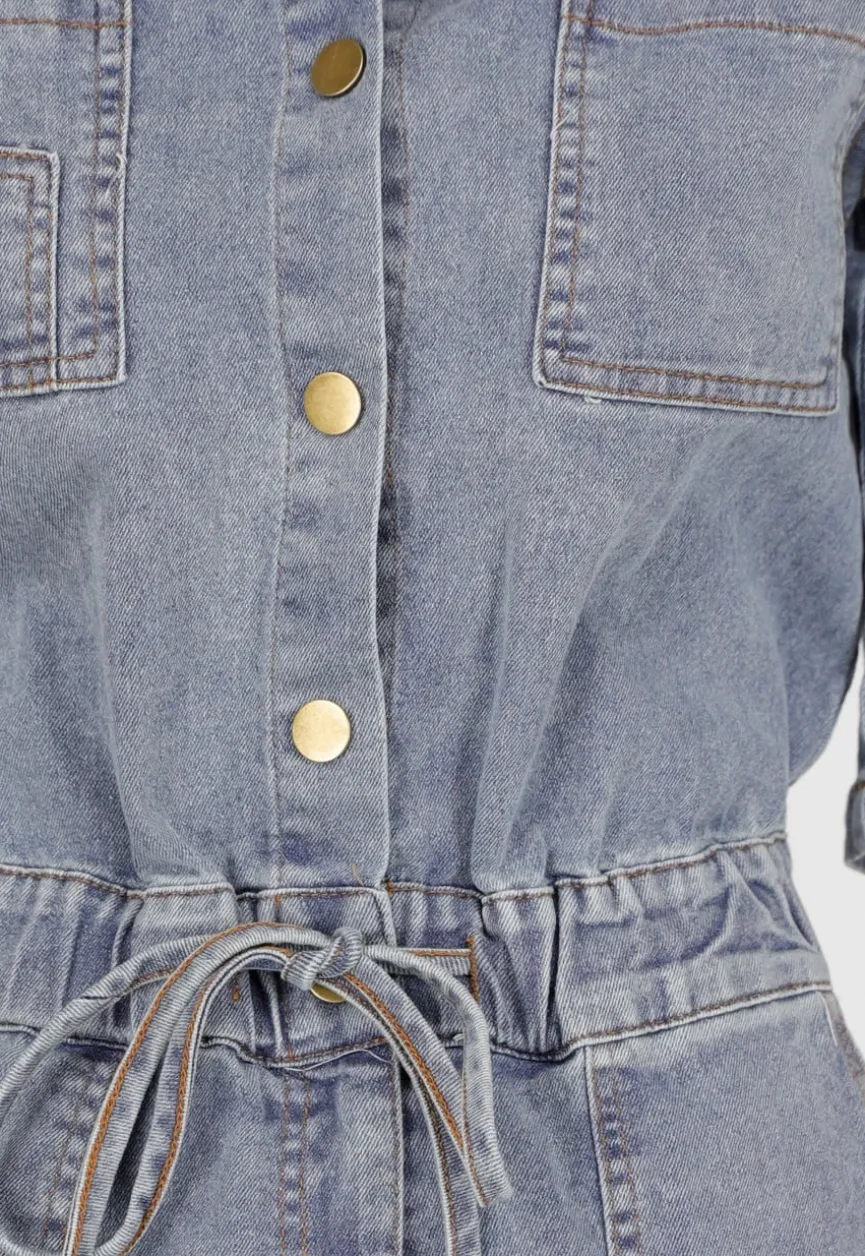 Denim Jumpsuit met Elastische Taille Blauw