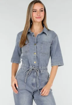 Denim Jumpsuit met Elastische Taille Blauw
