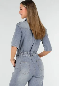Denim Jumpsuit met Elastische Taille Blauw
