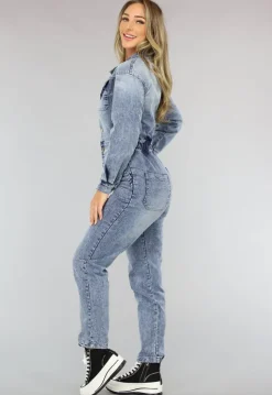 Denim Jumpsuit met Pofmouwen