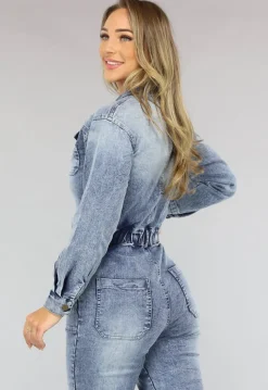 Denim Jumpsuit met Pofmouwen