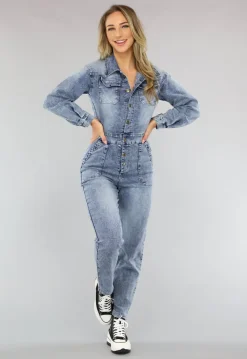 Denim Jumpsuit met Pofmouwen