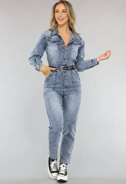 Denim Jumpsuit met Pofmouwen