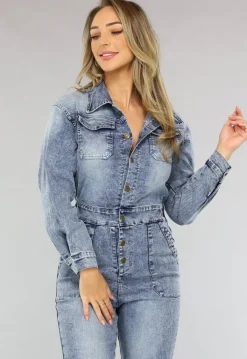 Denim Jumpsuit met Pofmouwen