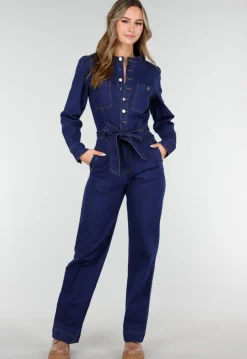 Denim Jumpsuit met Strikceintuur Blauw