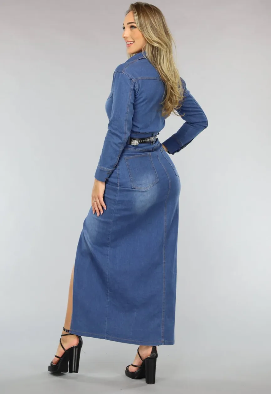 Denim Maxi jurk met Split