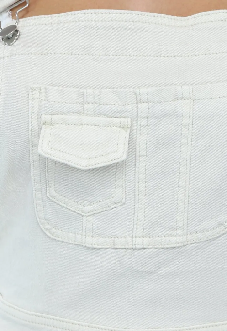 Denim Overal met Schouderbanden in Beige