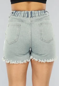 Denim Short met Fringe en Elastische Taille