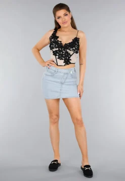Denim Stretch Rok met Schuine Sluiting