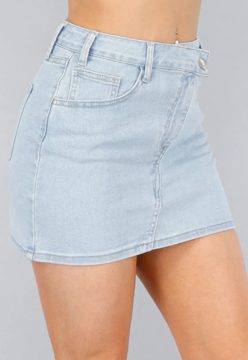 Denim Stretch Rok met Schuine Sluiting
