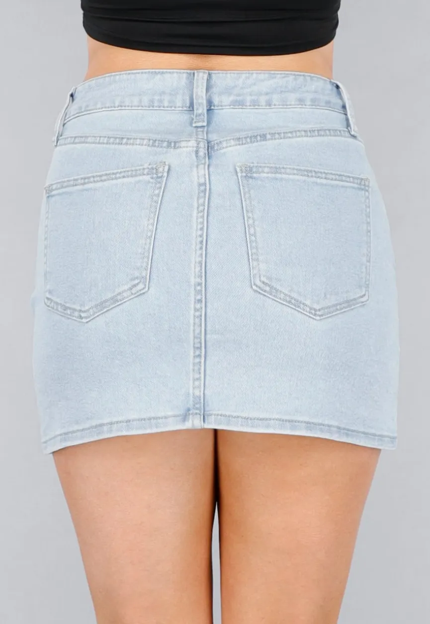 Denim Stretch Rok met Schuine Sluiting