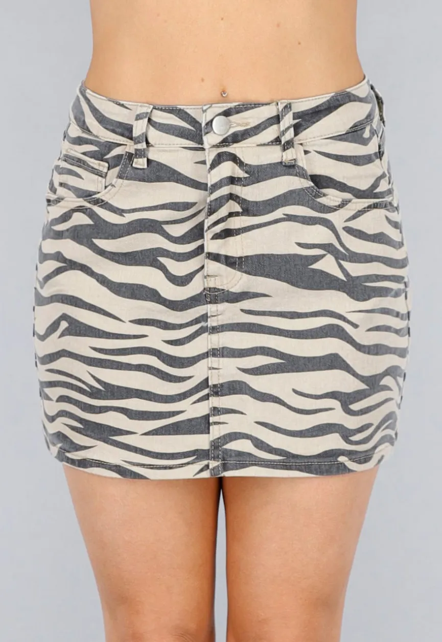 Denim Stretch Zebraprint Rok