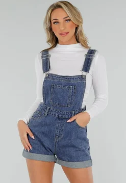 Denim Tuinbroek Playsuit met Verstelbare Bandjes en Zakken