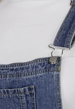 Denim Tuinbroek Playsuit met Verstelbare Bandjes en Zakken