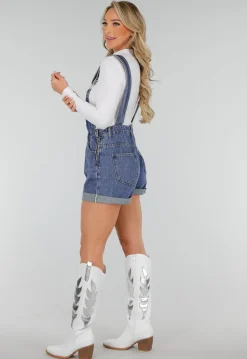 Denim Tuinbroek Playsuit met Verstelbare Bandjes en Zakken