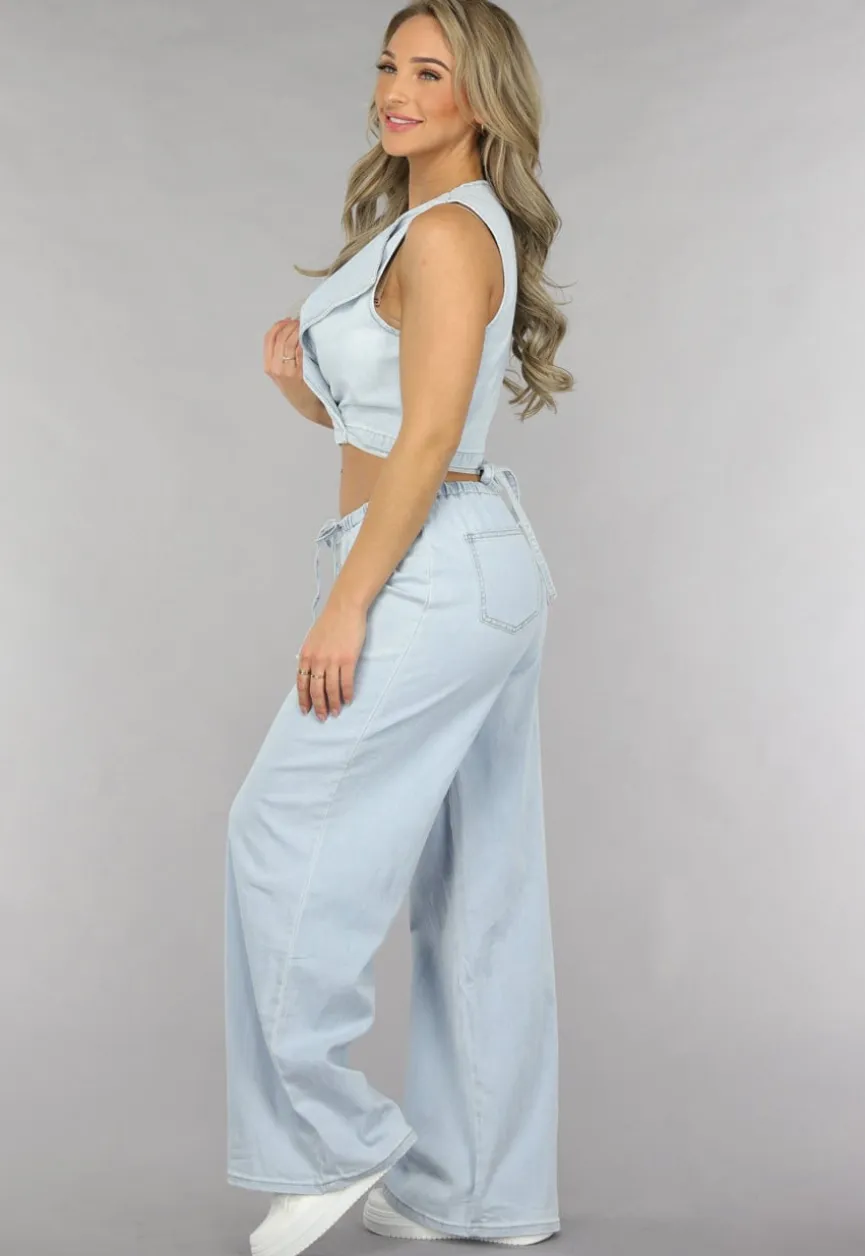 Denim Wikkel Top met Strikdetail