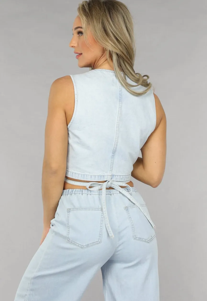Denim Wikkel Top met Strikdetail