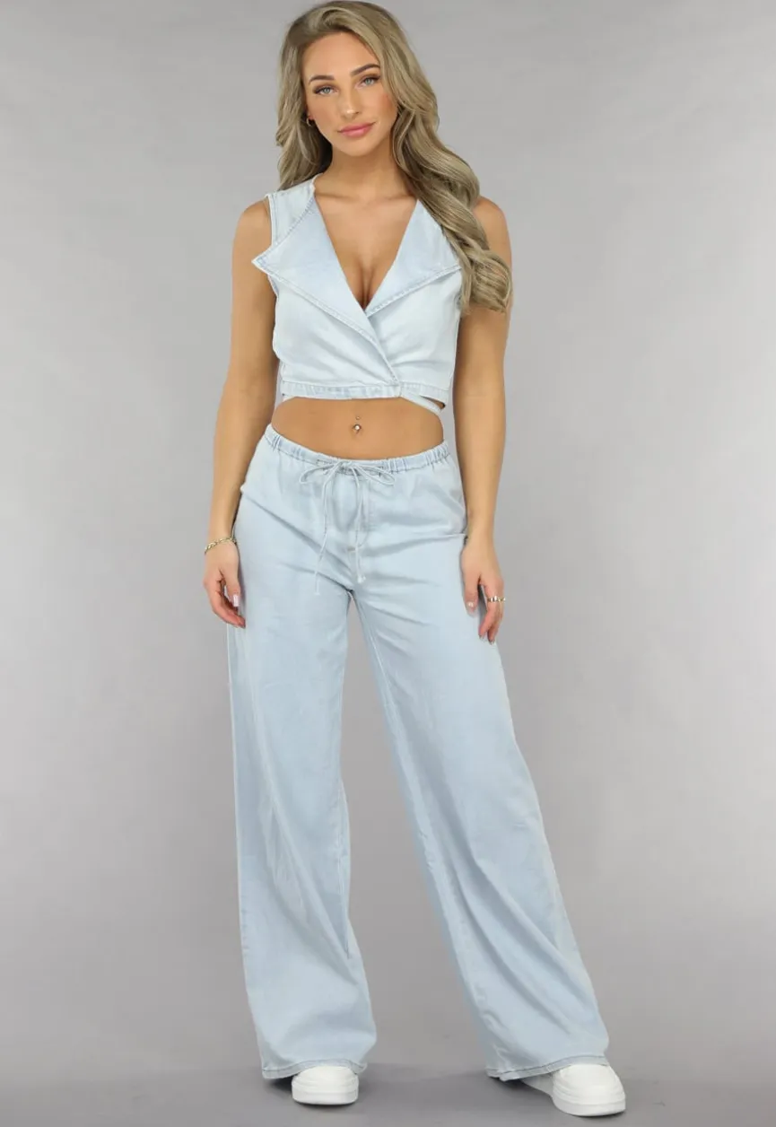 Denim Wikkel Top met Strikdetail