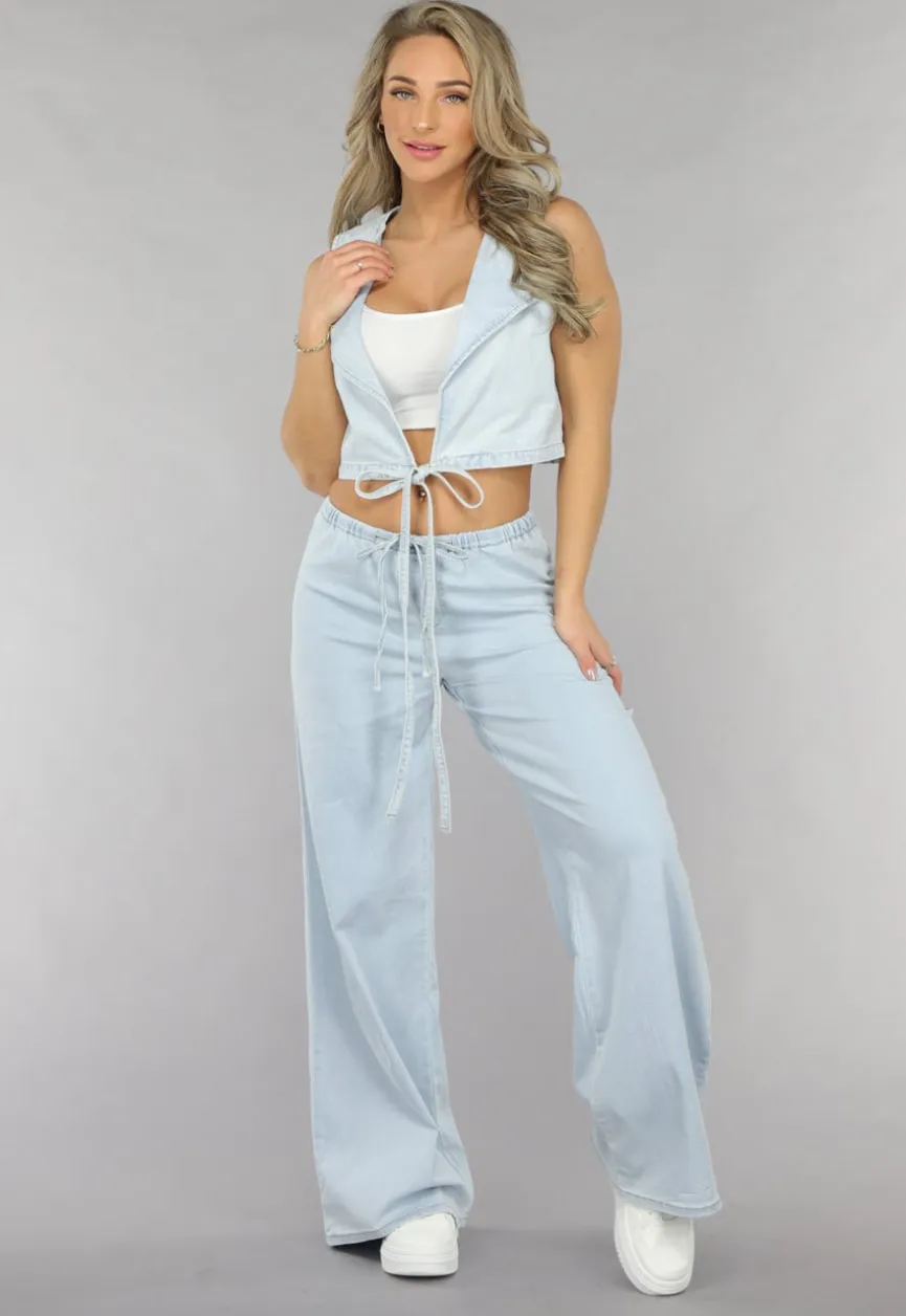Denim Wikkel Top met Strikdetail