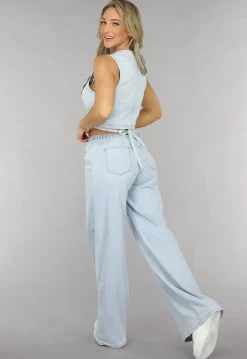 Denim Wikkel Top met Strikdetail