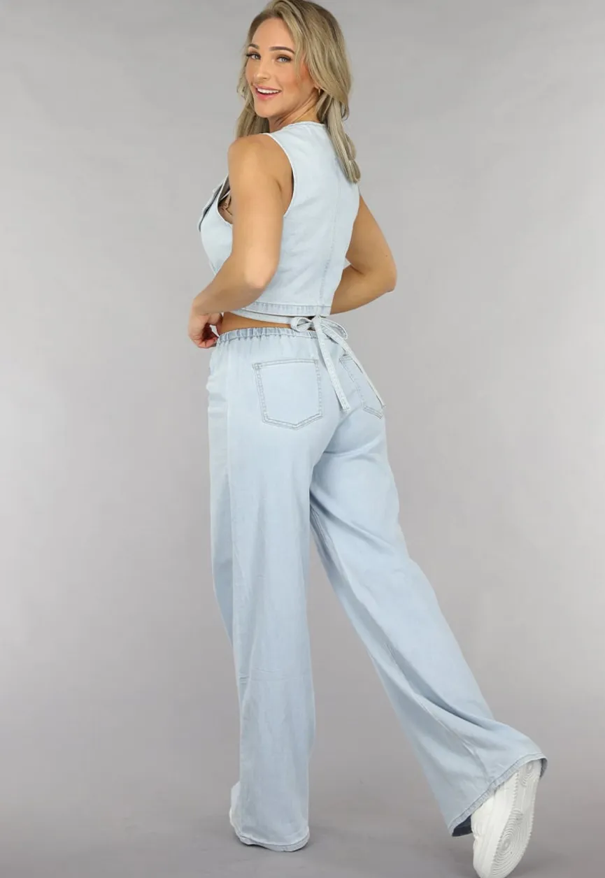 Denim Wikkel Top met Strikdetail