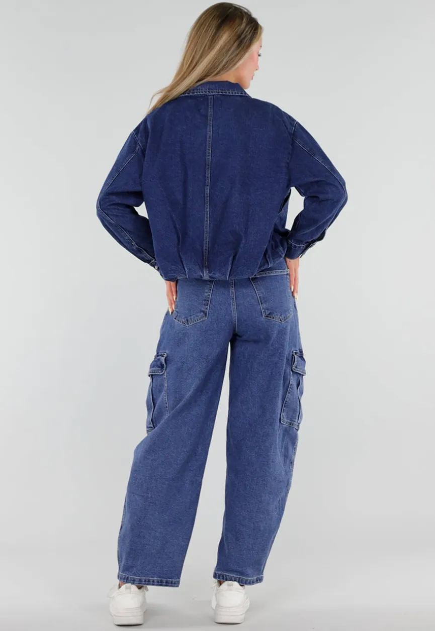 Donkerblauw Denim Jasje met Kraag