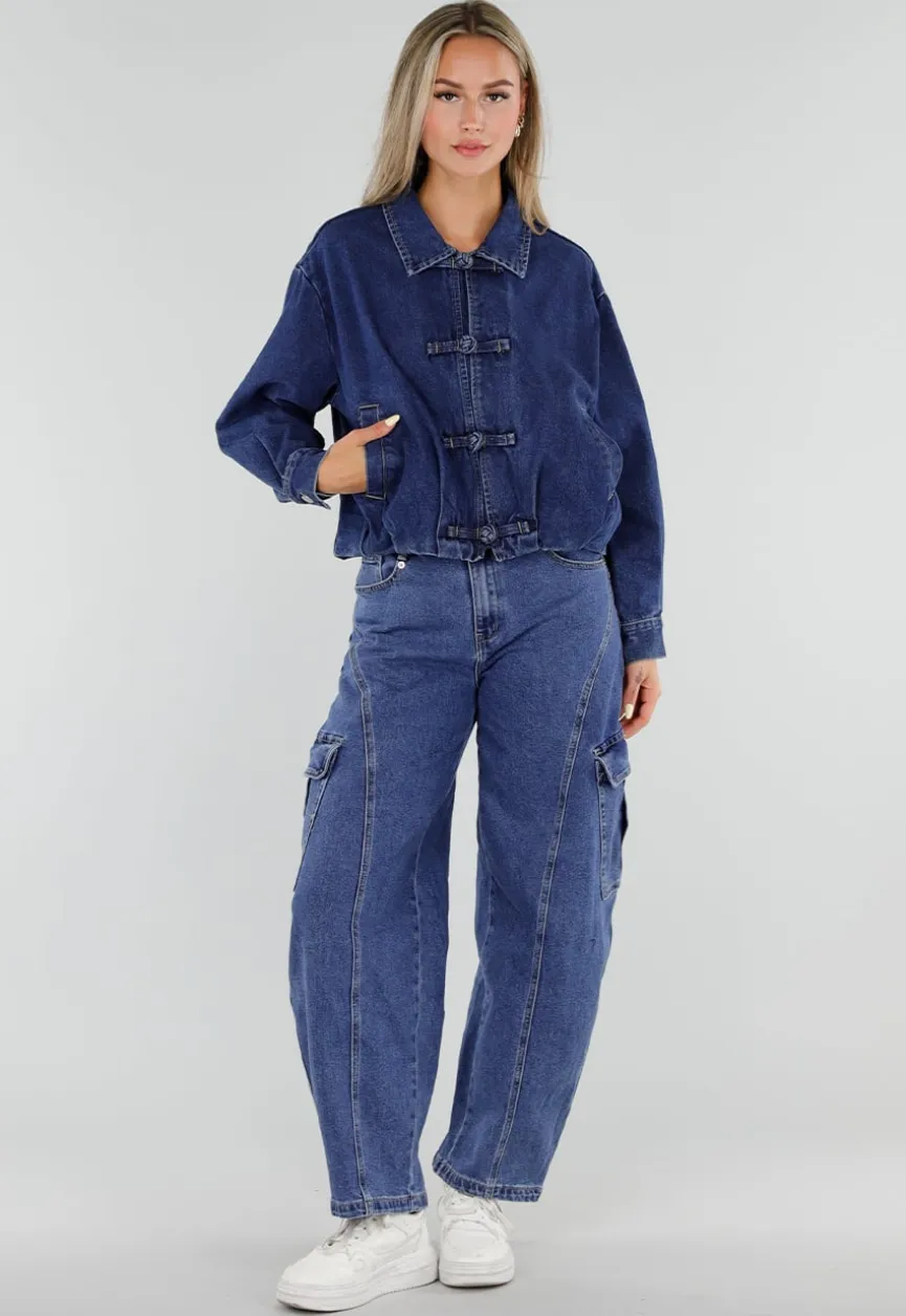 Donkerblauw Denim Jasje met Kraag