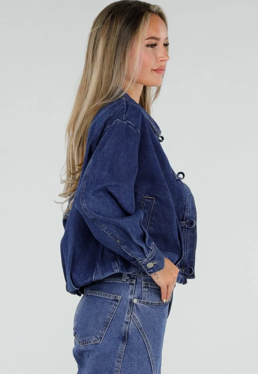 Donkerblauw Denim Jasje met Kraag