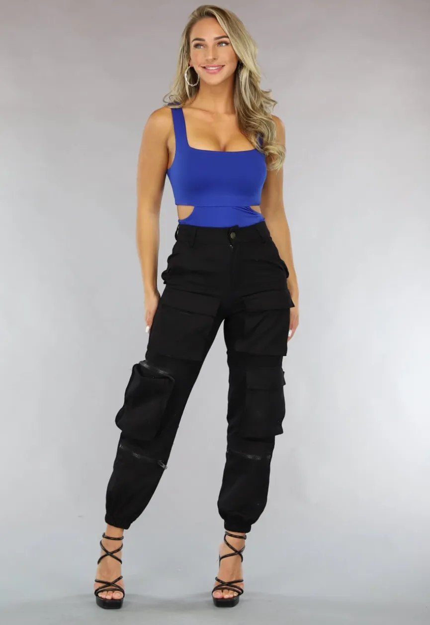 Donkerblauwe Bodysuit met Open Zij