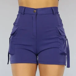 Donkerblauwe Cargo Short met Zilveren Details