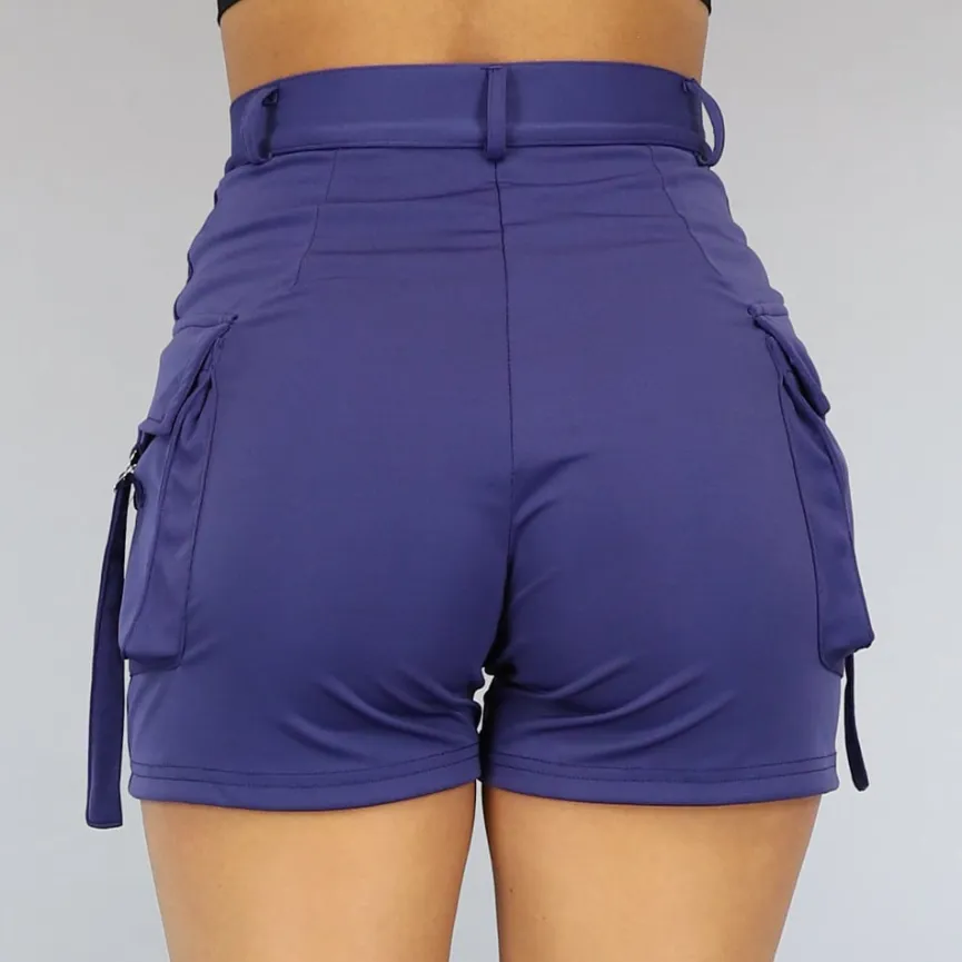 Donkerblauwe Cargo Short met Zilveren Details