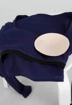 Donkerblauwe Crop Top met Lange Mouwen en Push Up Pads