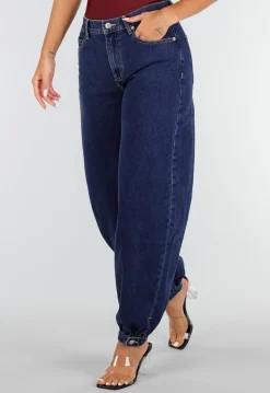 Donkerblauwe Denim Barrel Jeans met Wijde Pijpen en Elastische Enkelboorden