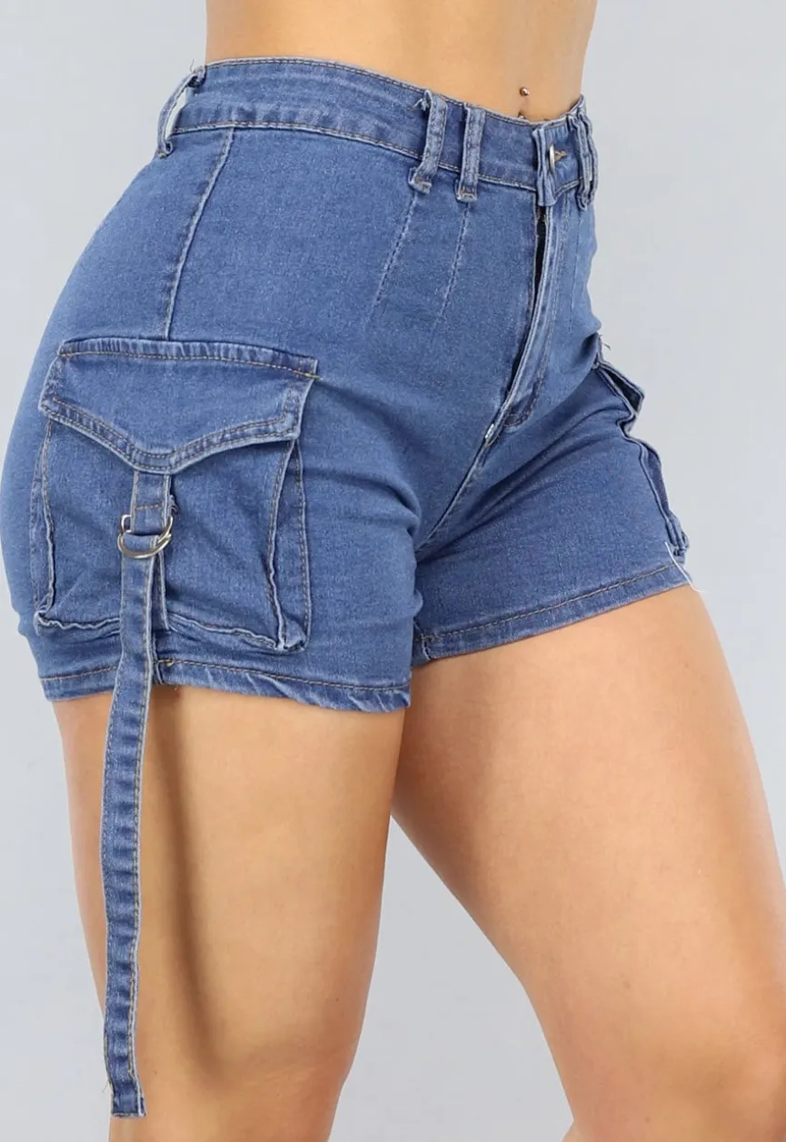 Donkerblauwe Denim Short met Zakken