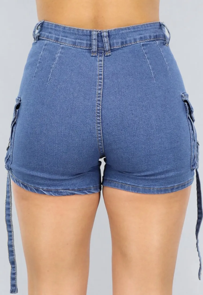 Donkerblauwe Denim Short met Zakken