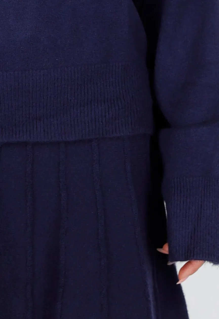 Donkerblauwe Gebreide 2-Piece Set met Trui en Rok