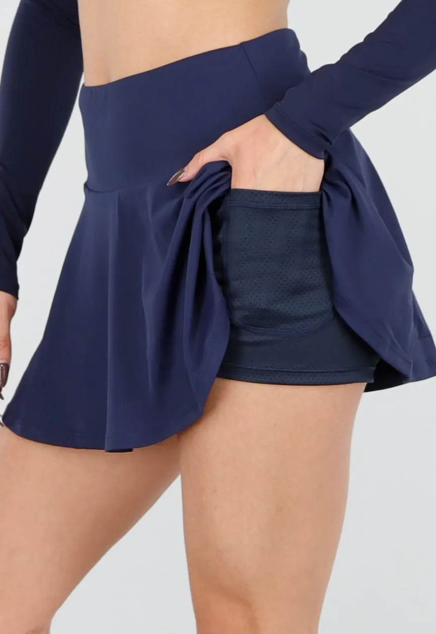 Donkerblauwe Geplooide Skort met Stretch