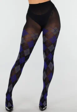 Donkerblauwe Grijze Panty met Argyle Print